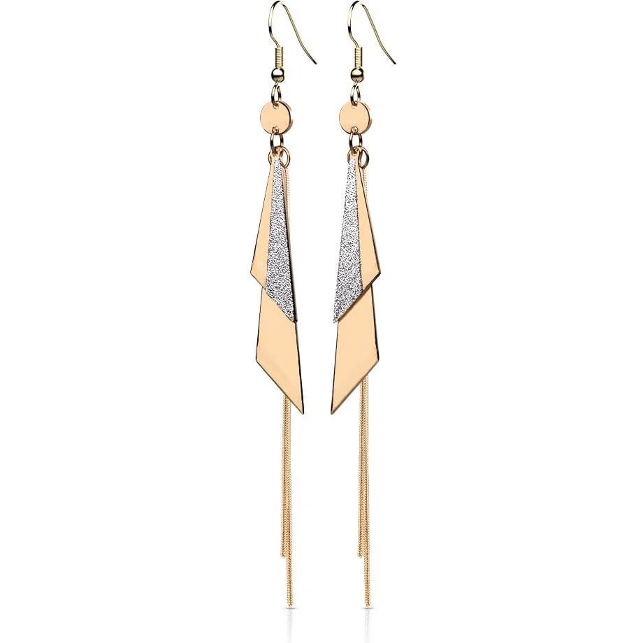 Bouton d'Oreille 316L Boucles d'Oreilles à Crochet Triangles Un et Deux Tons Pendentif Chaîne 1 Paire
