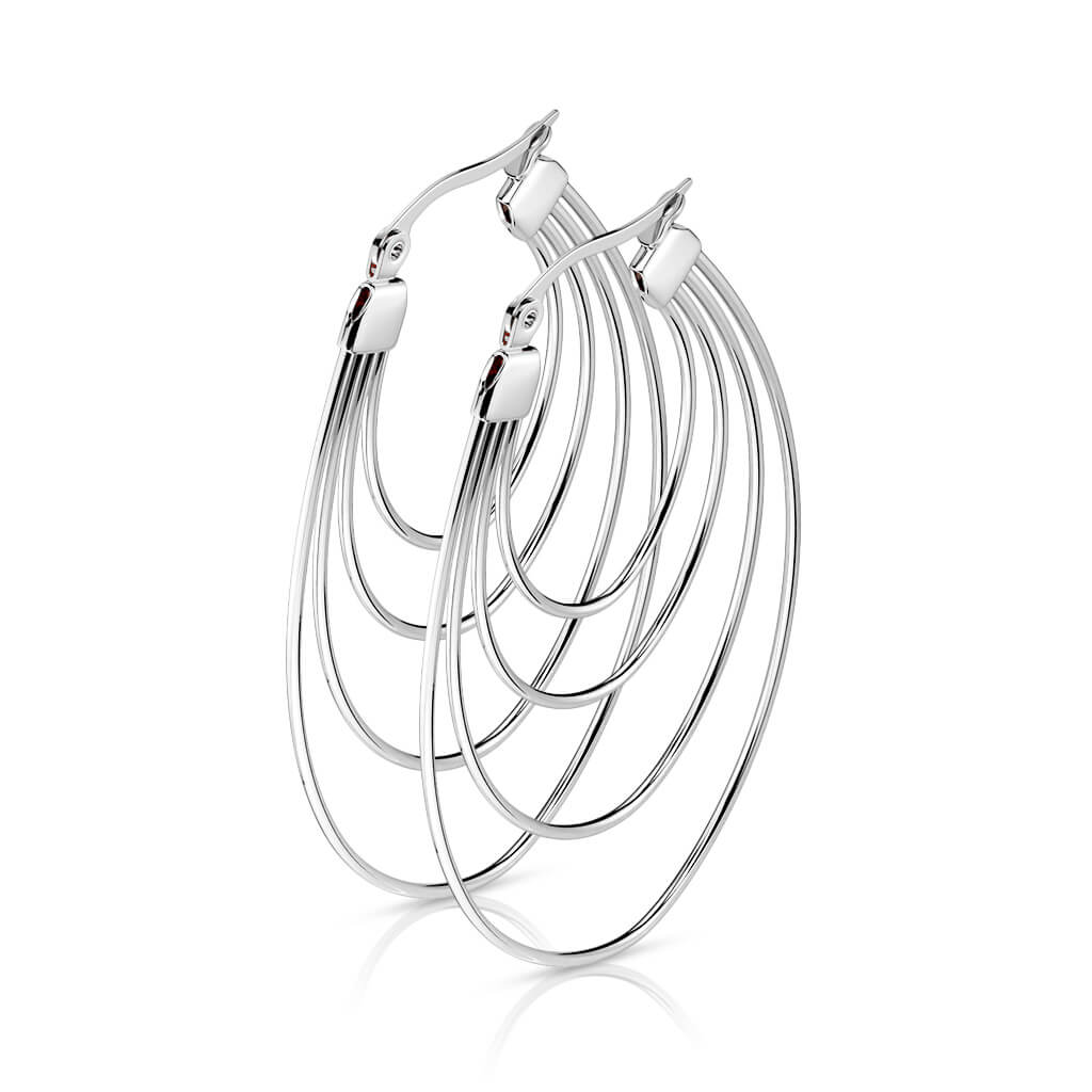 Boucle d'Oreille 316L Créoles Ovaux Quadruples Superposés 1 Paire - Image 7
