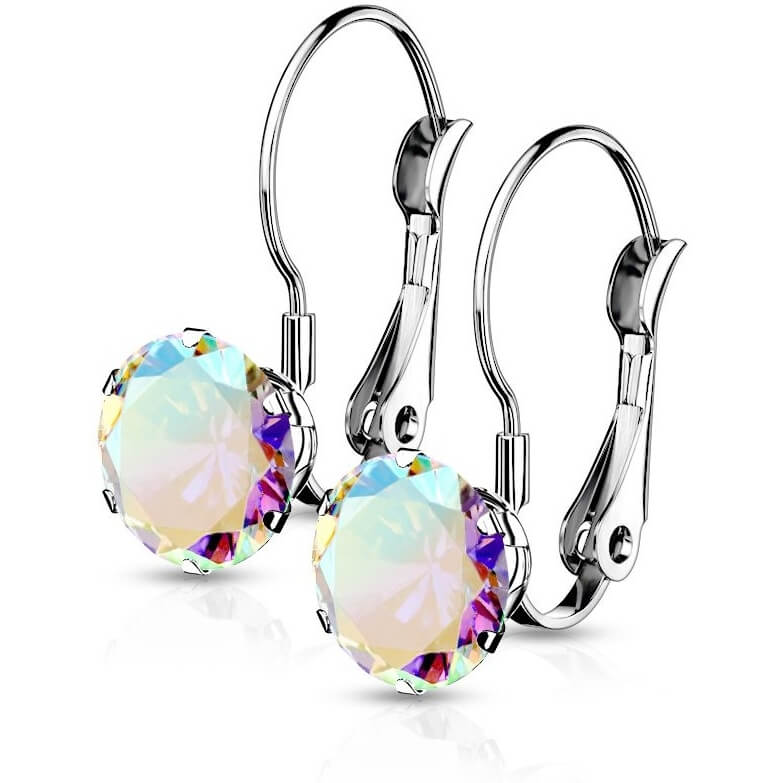 Boucle d'Oreille 316L Boucles d'Oreilles Sertissage à Griffes Oxyde de Zirconium Rond Fermoir Levrier 1 Paire