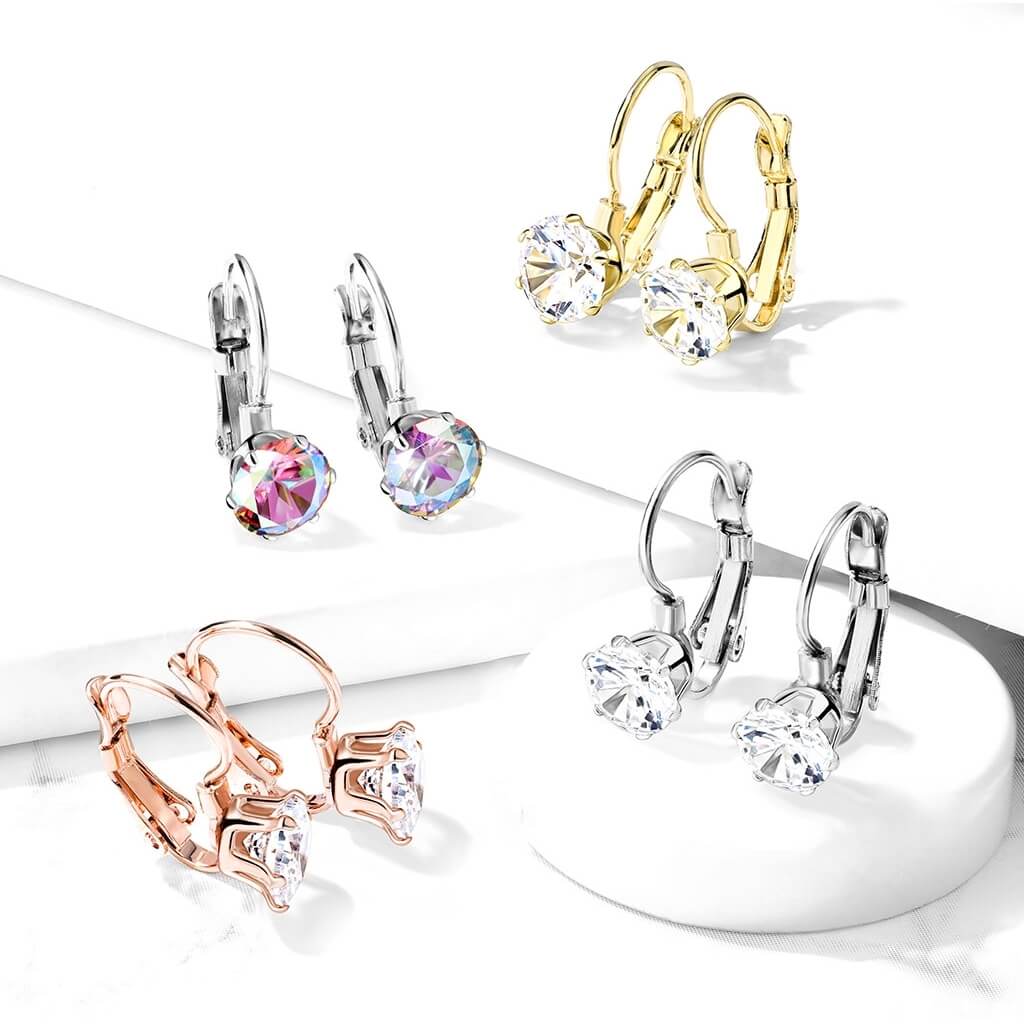 Boucle d'Oreille 316L Boucles d'Oreilles Sertissage à Griffes Oxyde de Zirconium Rond Fermoir Levrier 1 Paire - Image 6