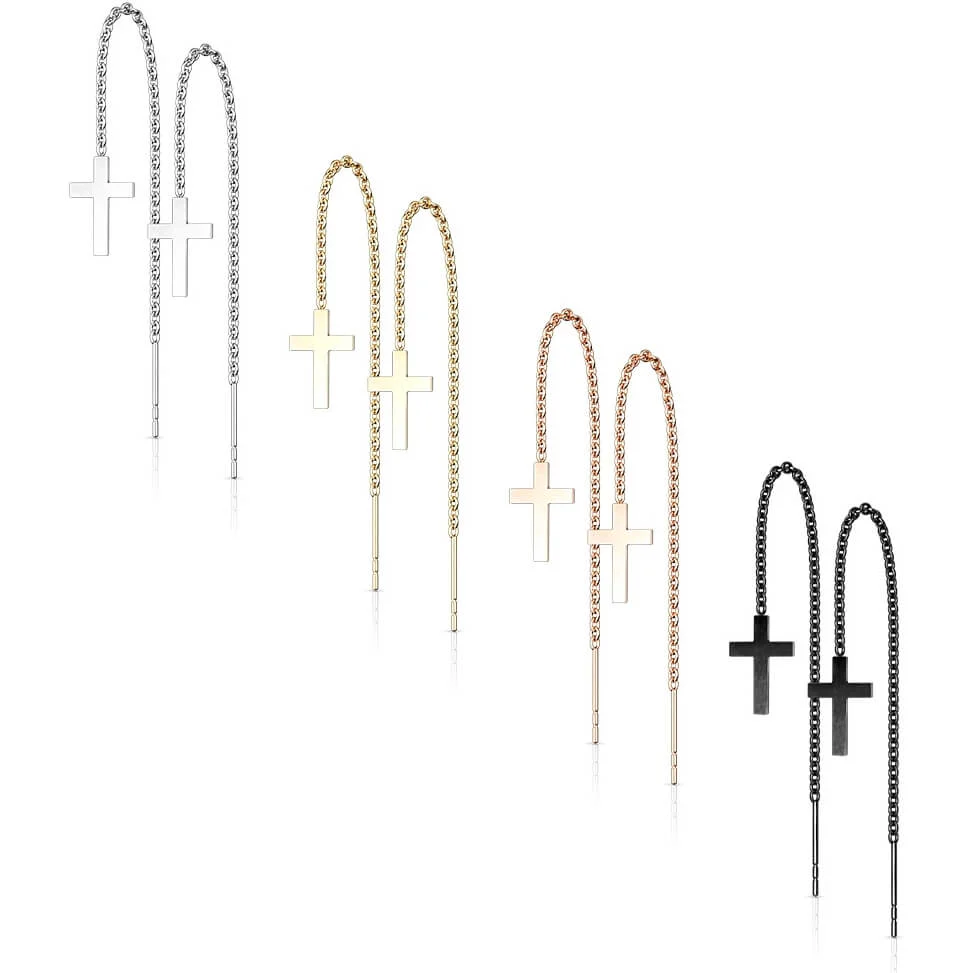 Boucle d'Oreille Pendentif Chaîne Croix - Image 3
