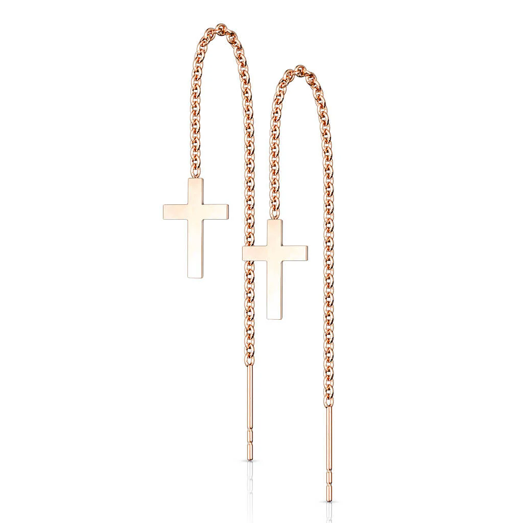 Boucle d'Oreille Pendentif Chaîne Croix - Image 7