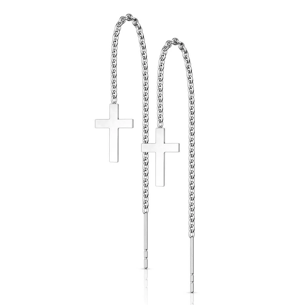 Boucle d'Oreille Pendentif Chaîne Croix - Image 8