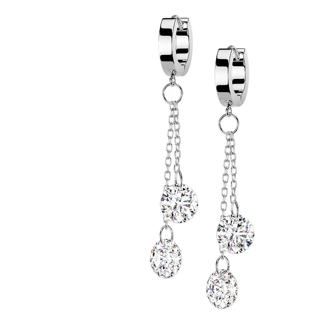 Boucle d'Oreille Pendentif Zircone Ronde Cliqueur - Image 8