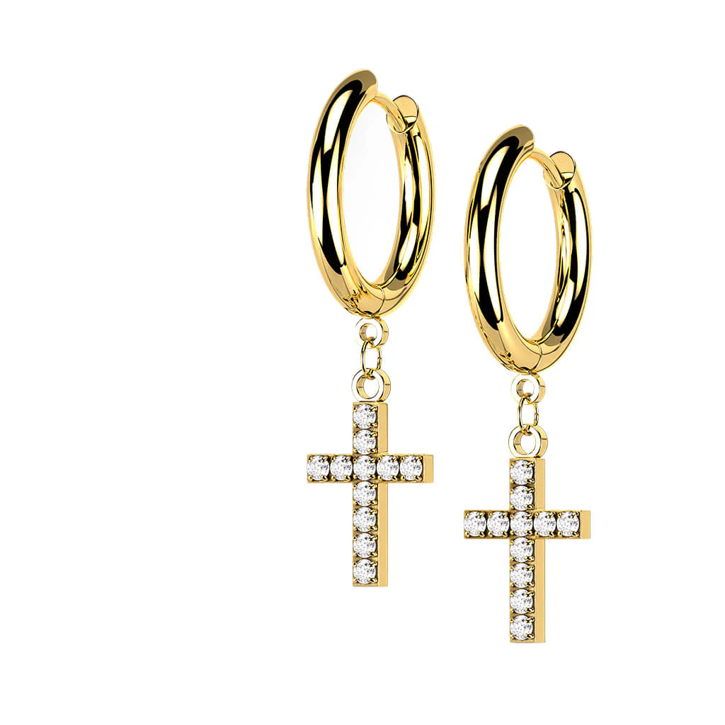Boucle d'Oreille Pendentif Croix Zircone Cliqueur - Image 4