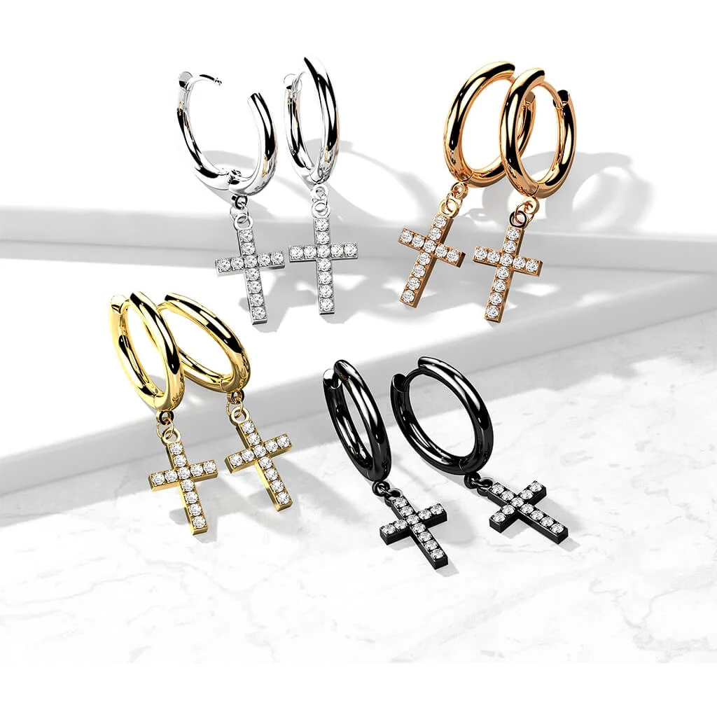 Boucle d'Oreille Pendentif Croix Zircone Cliqueur - Image 5