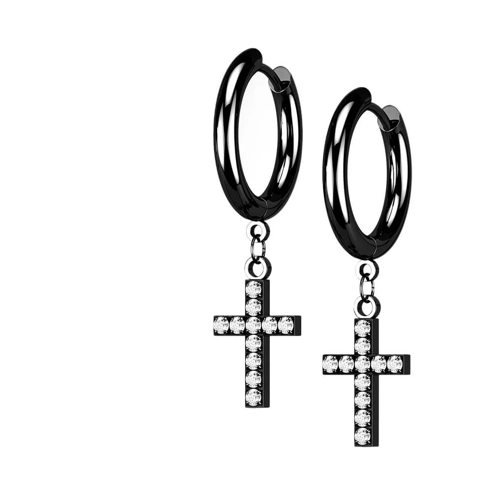 Boucle d'Oreille Pendentif Croix Zircone Cliqueur - Image 6