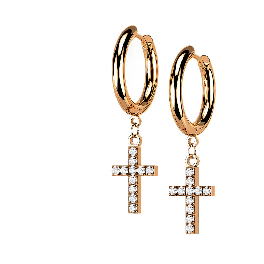 Boucle d'Oreille Pendentif Croix Zircone Cliqueur - Image 7