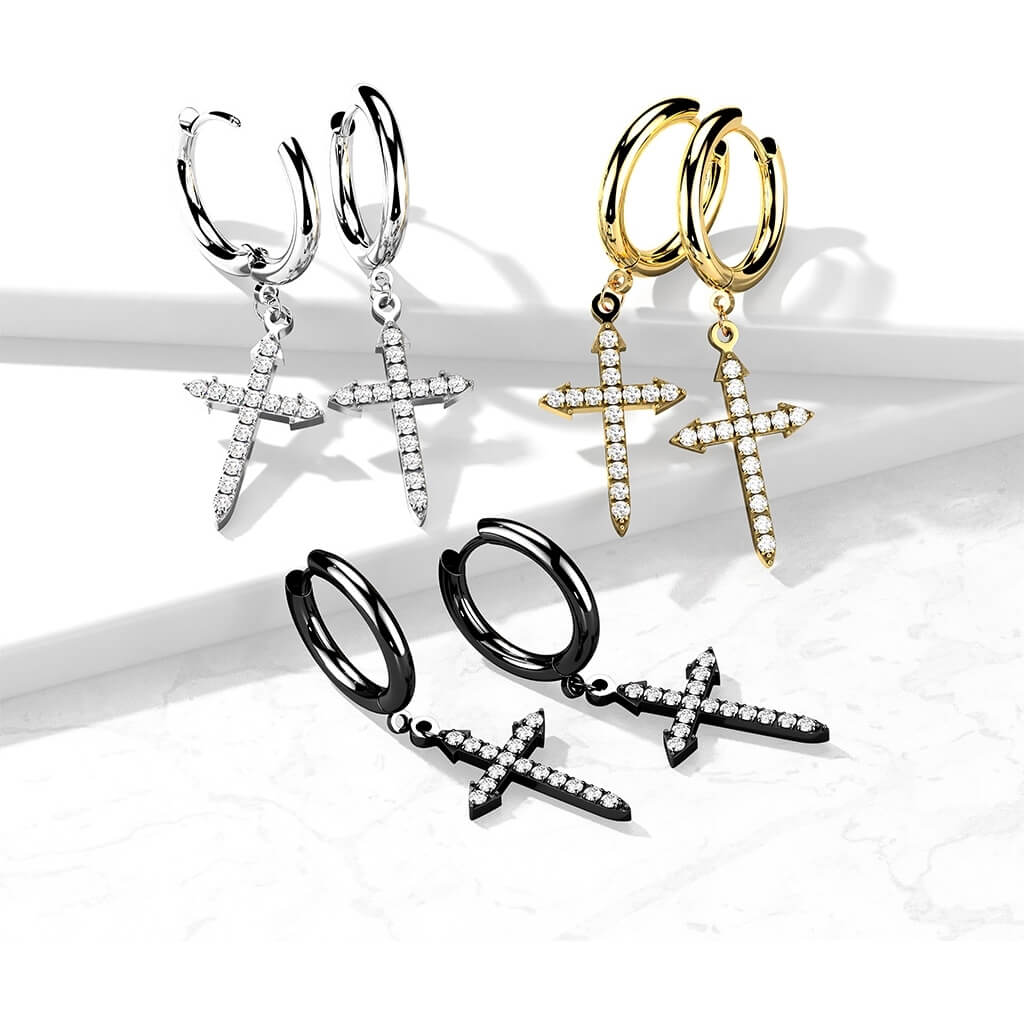 Bouton d'Oreille Pendentif Croix Zircone - Image 5