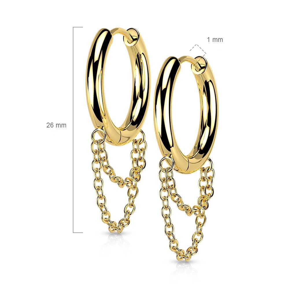 Boucle d'Oreille 316L Boucles d'Oreilles Créoles Charnière Double Chaîne 1 Paire Cliqueur - Image 2