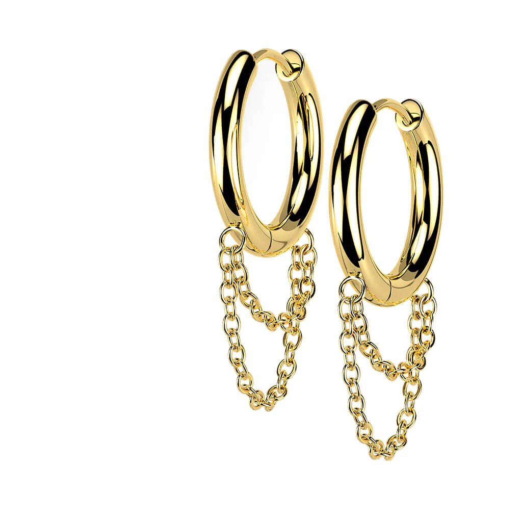 Boucle d'Oreille 316L Boucles d'Oreilles Créoles Charnière Double Chaîne 1 Paire Cliqueur - Image 4
