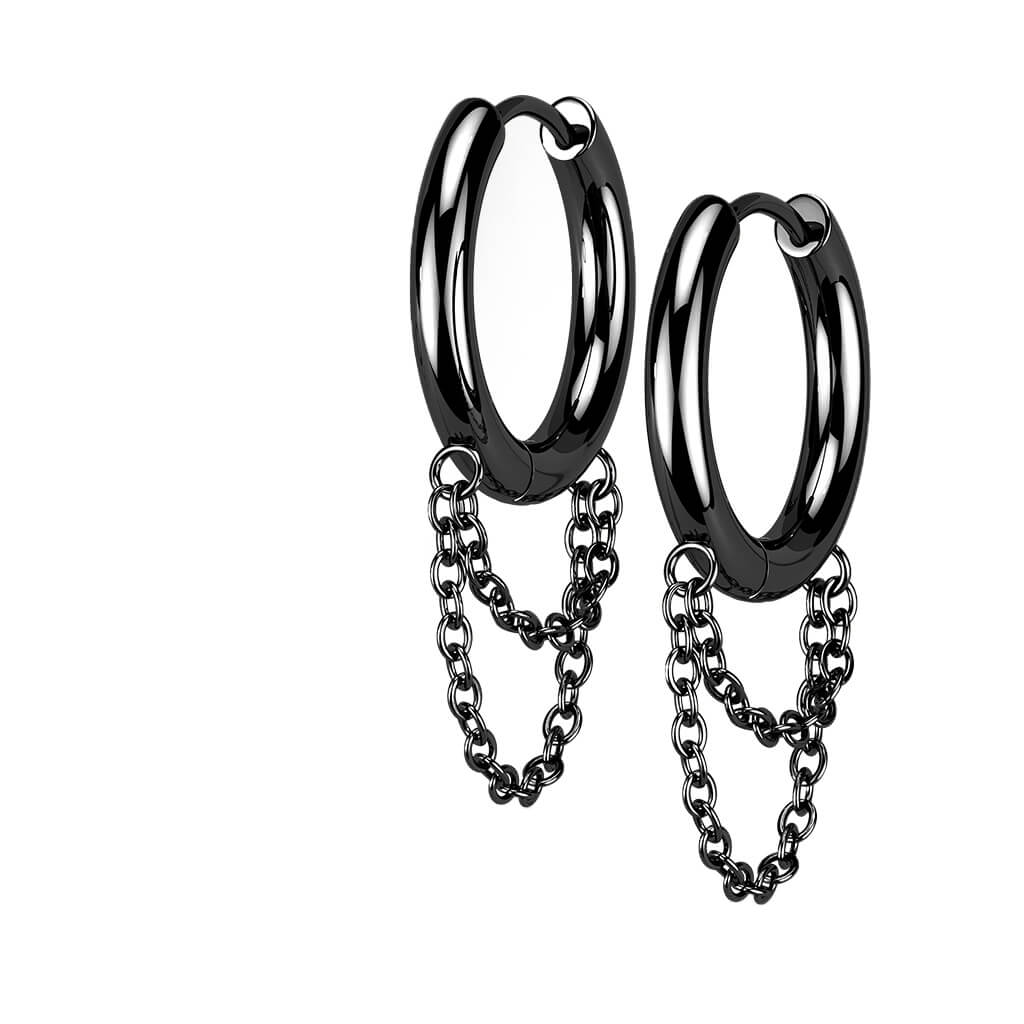 Boucle d'Oreille 316L Boucles d'Oreilles Créoles Charnière Double Chaîne 1 Paire Cliqueur - Image 6