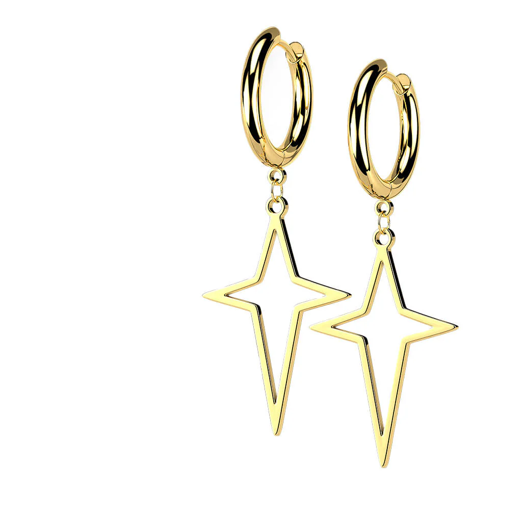Boucle d'Oreille 316L Boucles d'Oreilles Créoles Étoile Croix Pendent 1 Paire Cliqueur - Image 4