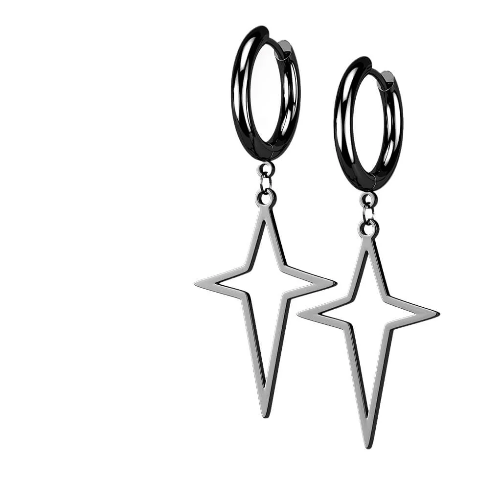 Boucle d'Oreille 316L Boucles d'Oreilles Créoles Étoile Croix Pendent 1 Paire Cliqueur - Image 6