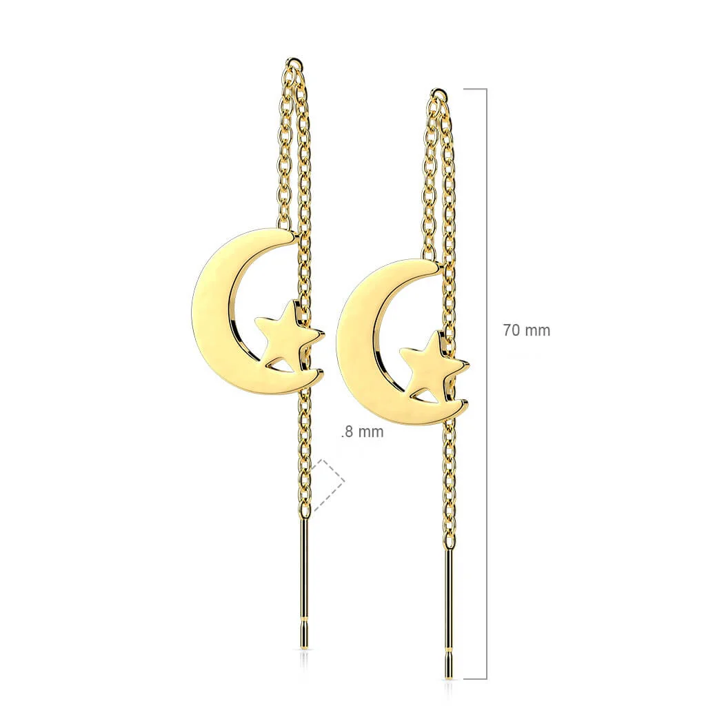 Bouton d'Oreille Pendentif Lune Étoile Chaîne - Image 2