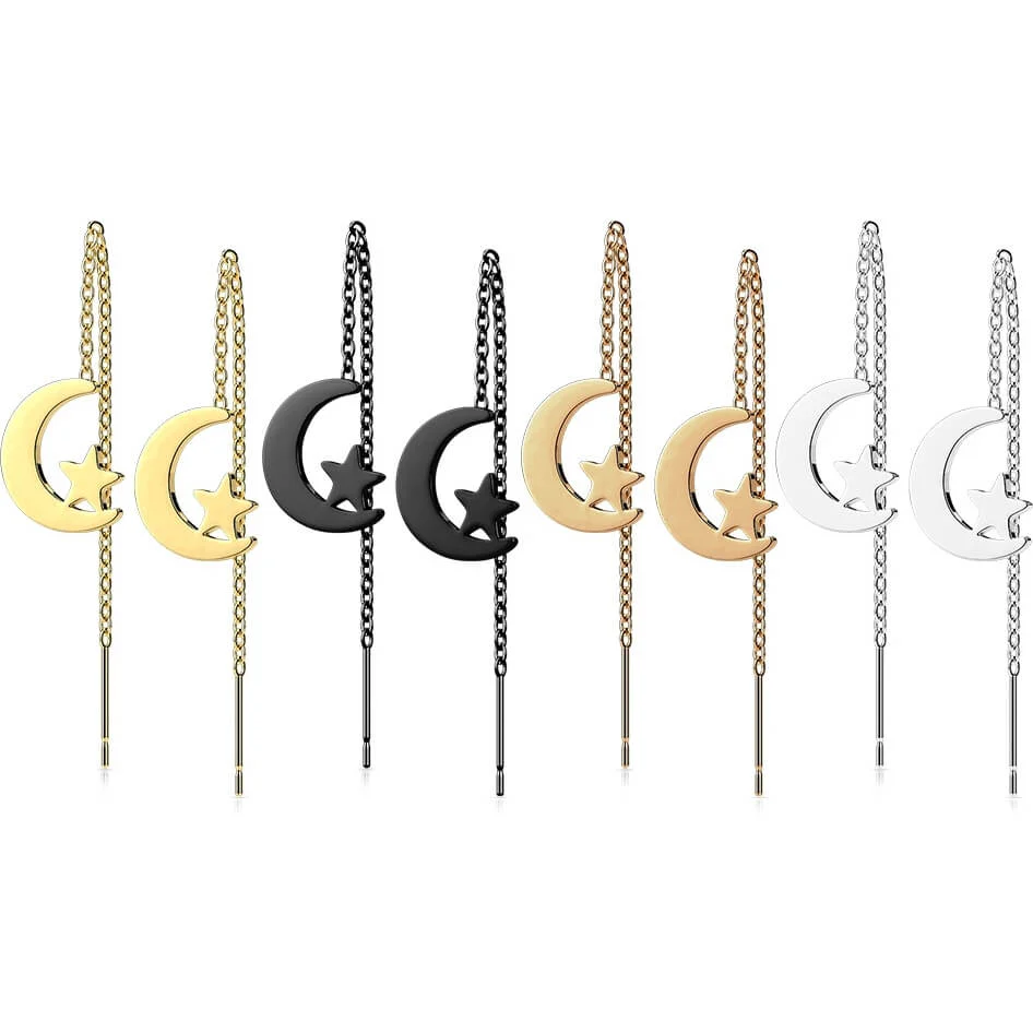Bouton d'Oreille Pendentif Lune Étoile Chaîne - Image 3