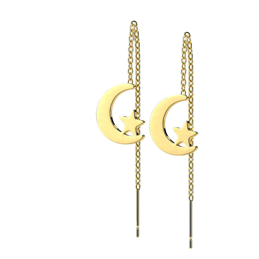 Bouton d'Oreille Pendentif Lune Étoile Chaîne - Image 4