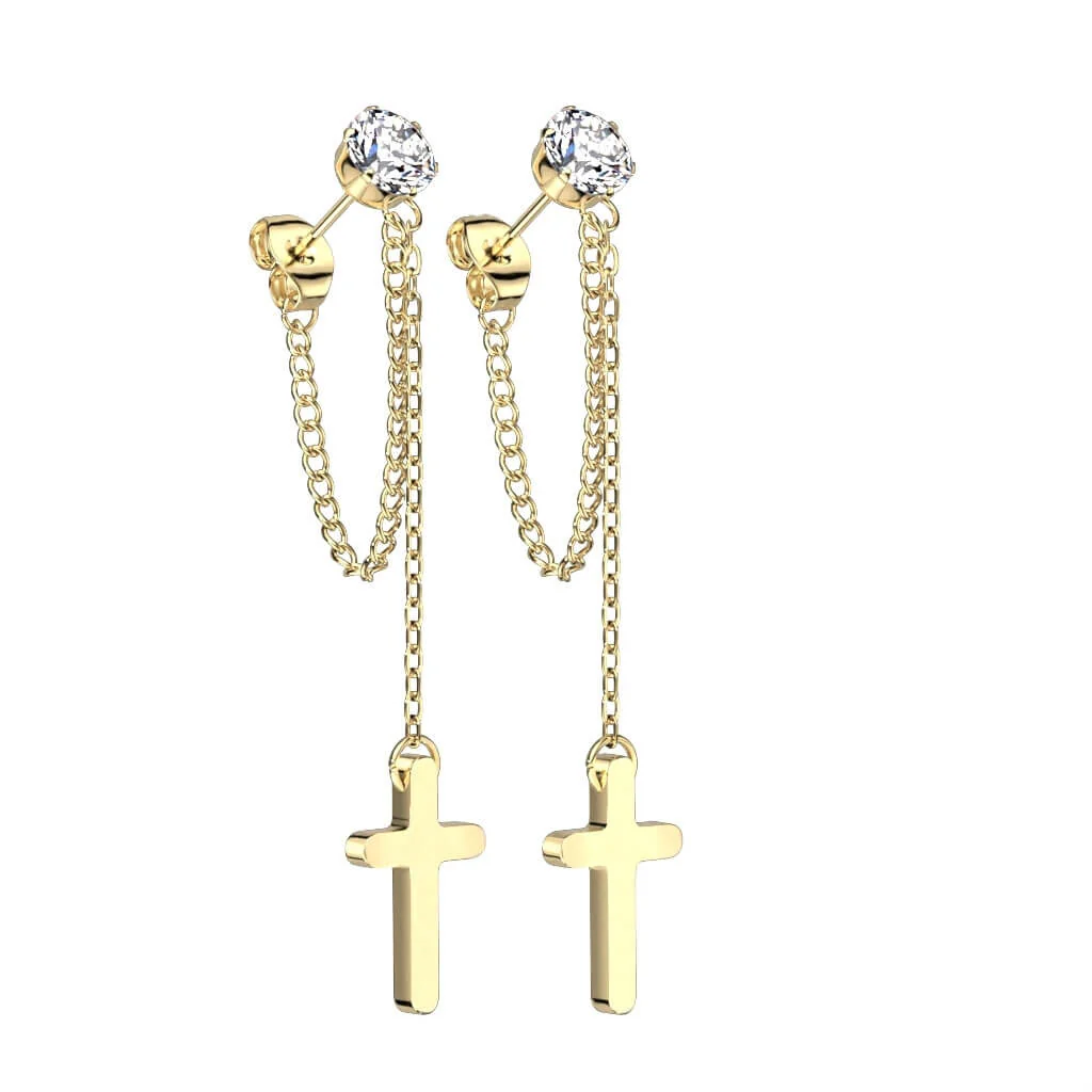 Bouton d'Oreille Pendentif Chaîne Croix - Image 3