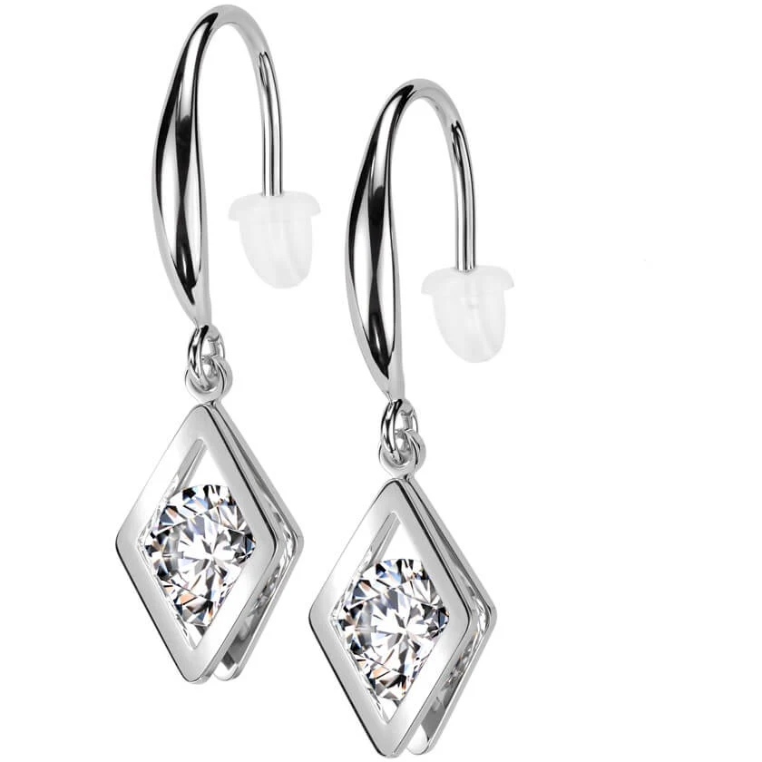Boucle d'Oreille Pendentif Diamant Creux Zircone - Image 4
