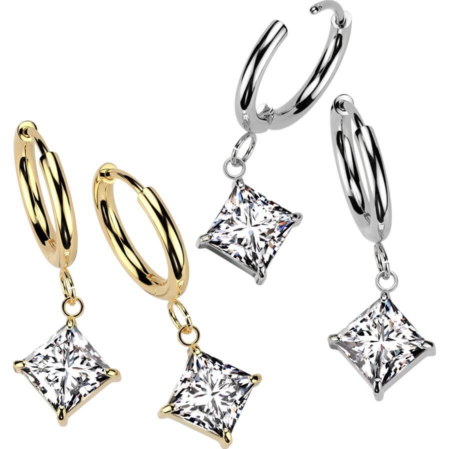 Boucle d'Oreille carré zircone pendentif - Image 3