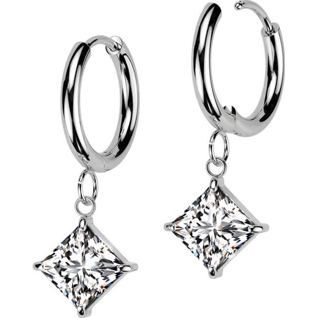 Boucle d'Oreille carré zircone pendentif - Image 5