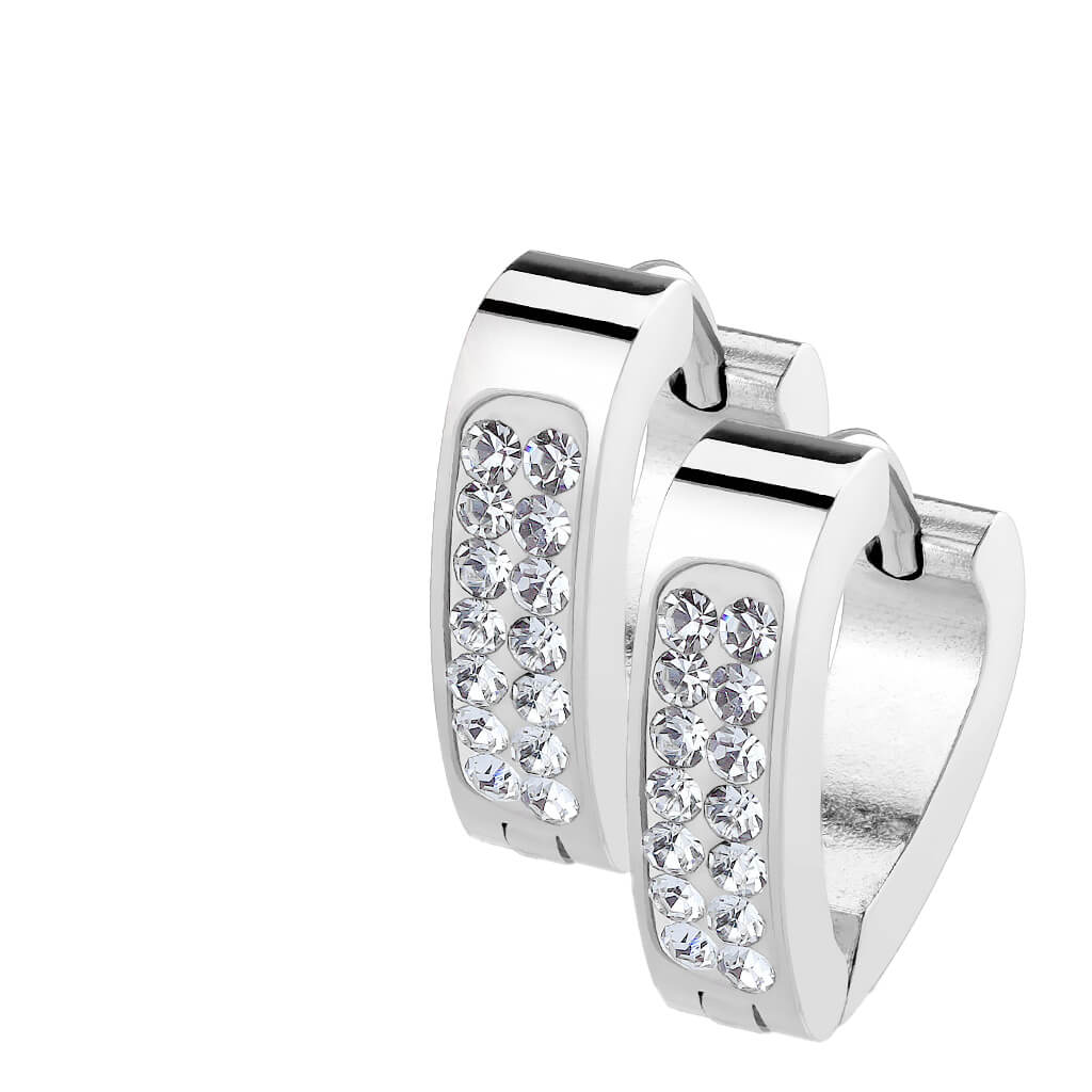 Boucle d'Oreille 316L Créoles Huggie Forme Triangulaire Pavée de Cristaux Clairs 1 Paire Cliqueur - Image 5