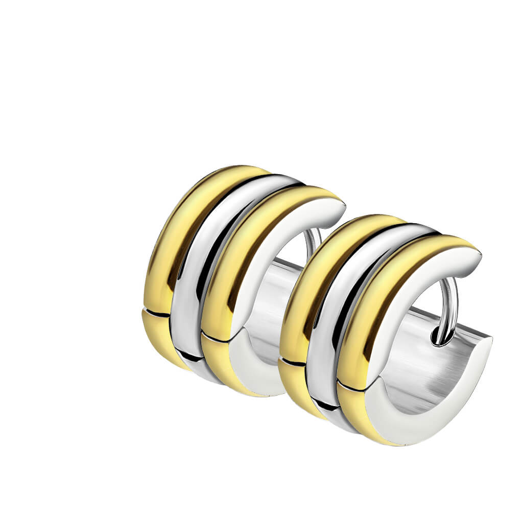 Boucle d'Oreille 316L Créoles Huggie Triple Dôme 1 Paire Cliqueur - Image 2