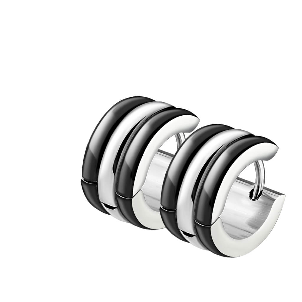 Boucle d'Oreille 316L Créoles Huggie Triple Dôme 1 Paire Cliqueur - Image 3