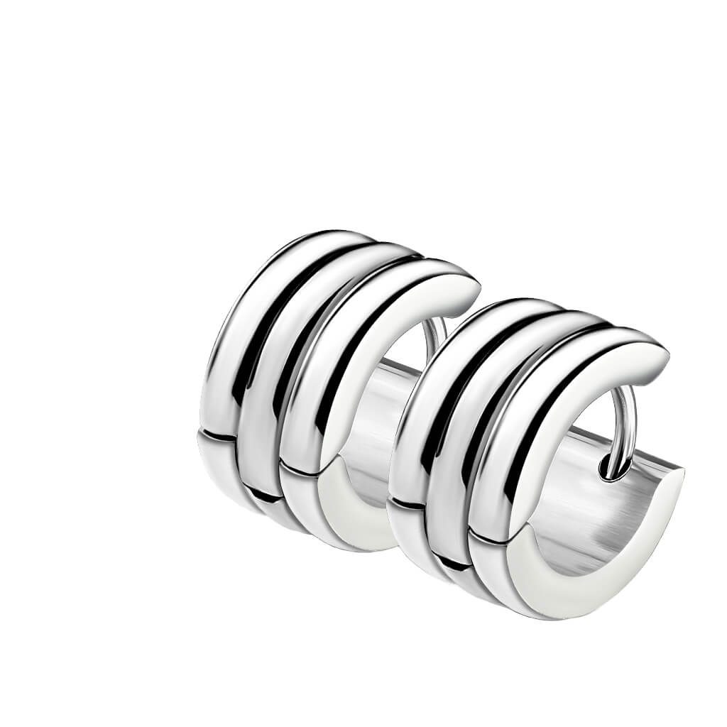 Boucle d'Oreille 316L Créoles Huggie Triple Dôme 1 Paire Cliqueur - Image 5