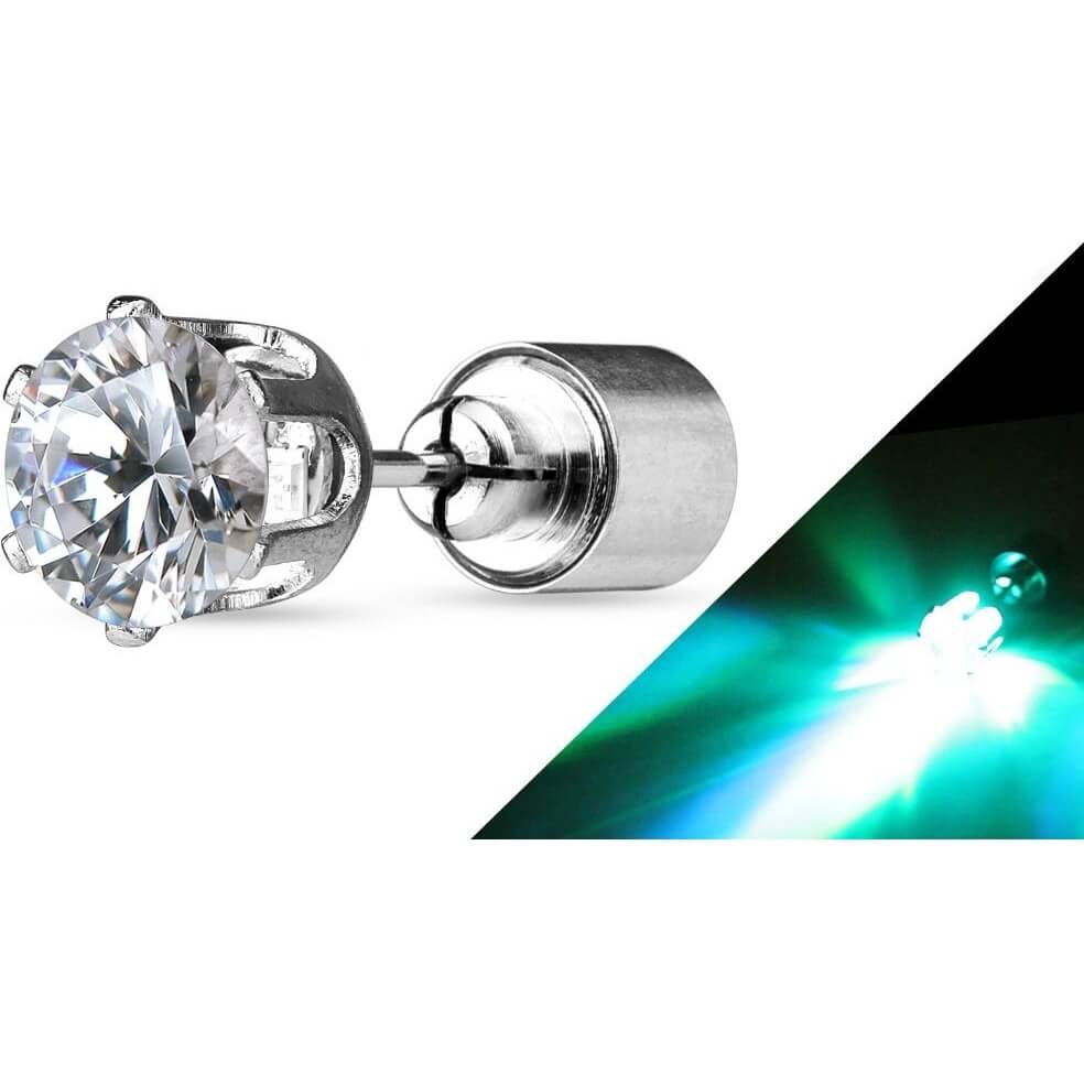Bouton d'Oreille 316L Clous d'oreilles LED Clignotante Rond Zircone Cubique 1 Paire