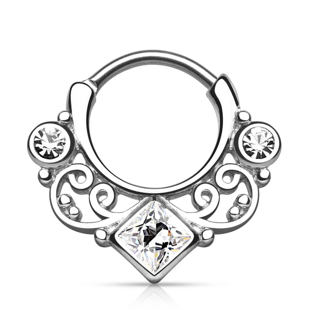 Septum Clicker Zircone Carrée Argent Cliqueur - Image 2