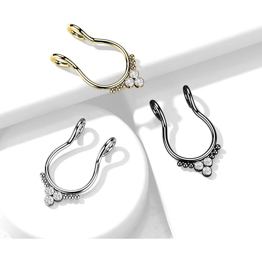 Faux Piercing au nez Septum Triangle 3 Zircone Plat Pliable - Image 5