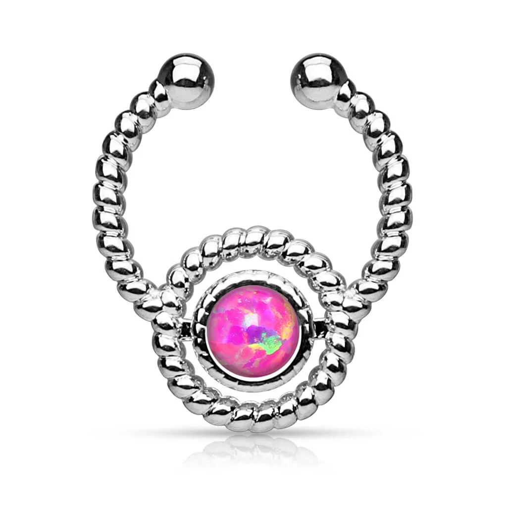 Faux Piercing au nez Septum Opale Ronde Argent Pliable - Image 5