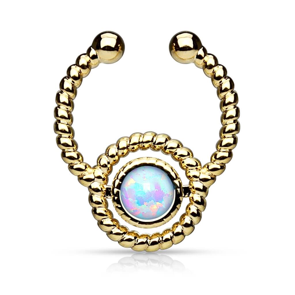 Faux Piercing au nez Septum Opale Ronde Or Pliable - Image 2
