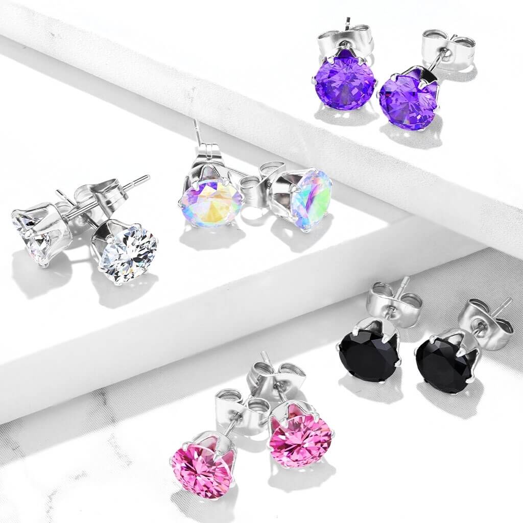 Bouton d'Oreille 316L Clous d'oreilles Rond Zircone Cubique 1 Paire - Image 2