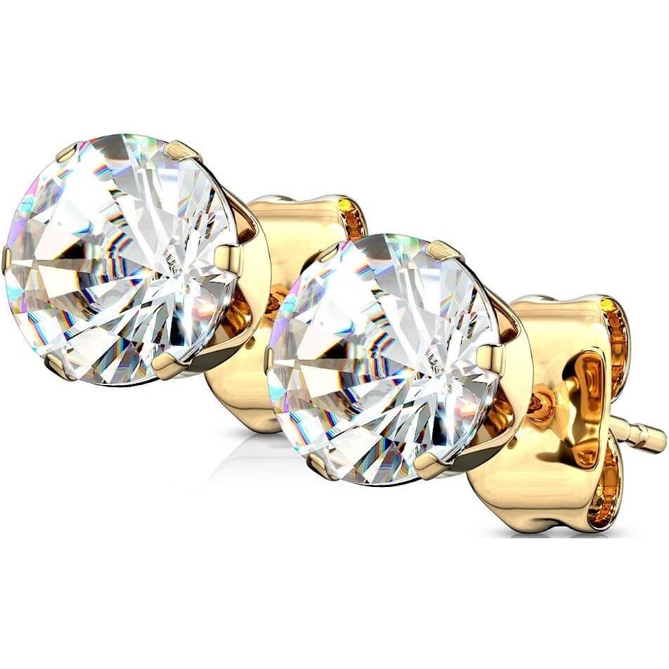 Bouton d'Oreille 316L Clous d'oreilles IP Or Rond Clair Zircone Cubique 1 Paire