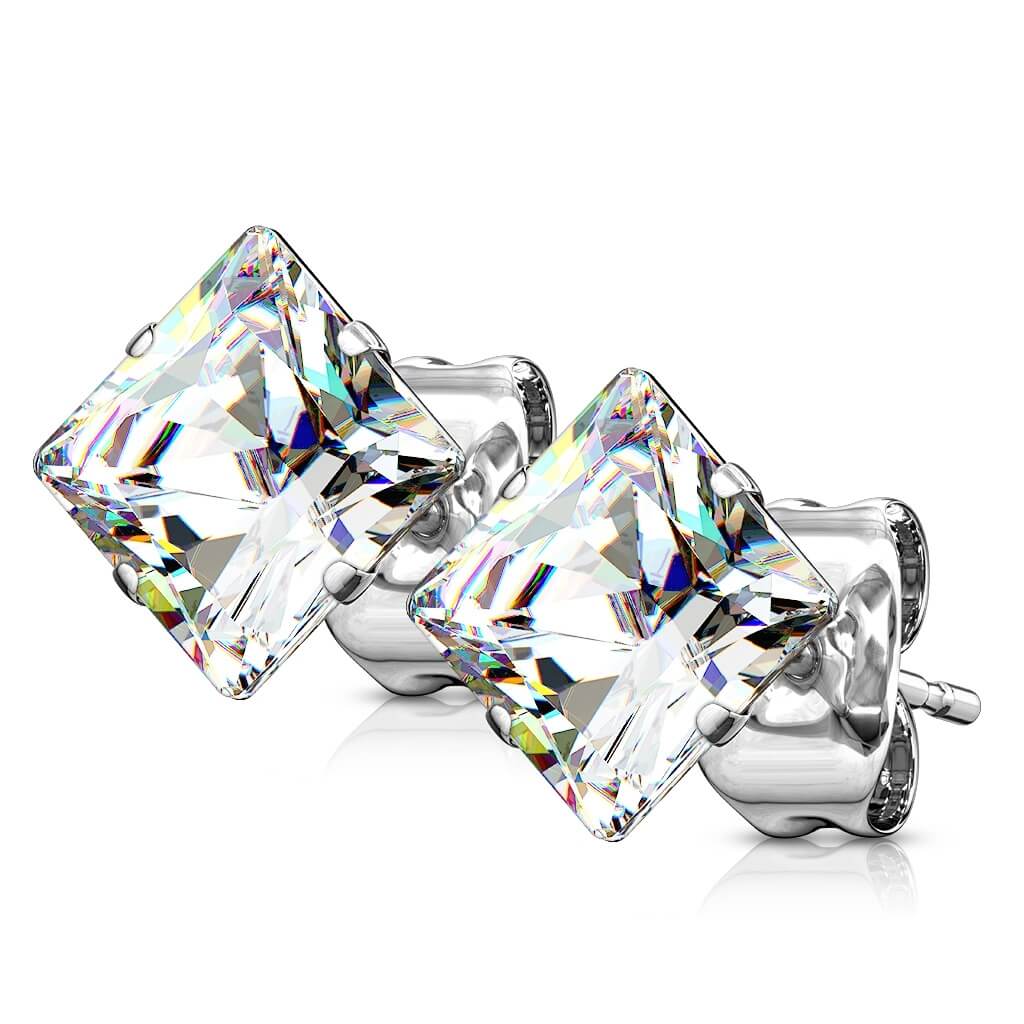 Bouton d'Oreille 316L Clous d'oreilles Taille Princesse Carrée Zircone Cubique 1 Paire - Image 3