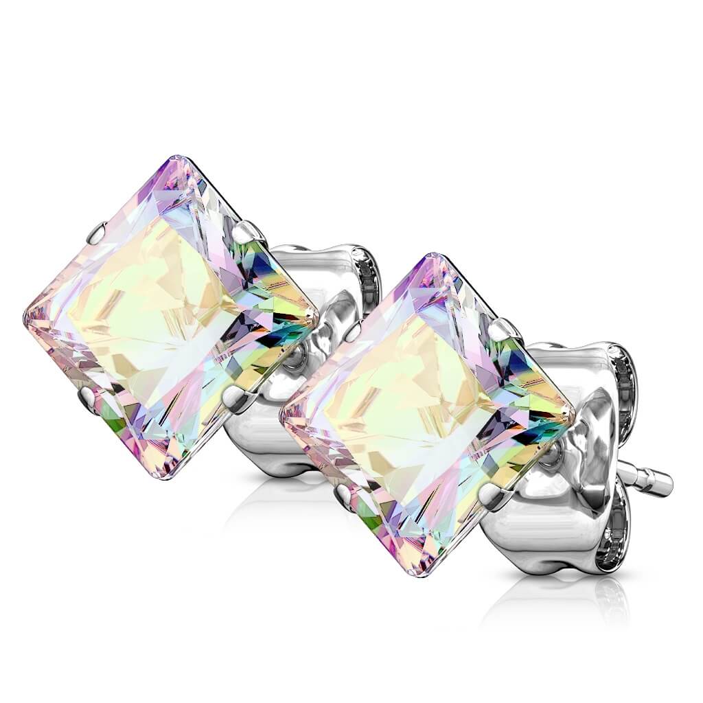 Bouton d'Oreille 316L Clous d'oreilles Taille Princesse Carrée Zircone Cubique 1 Paire - Image 5