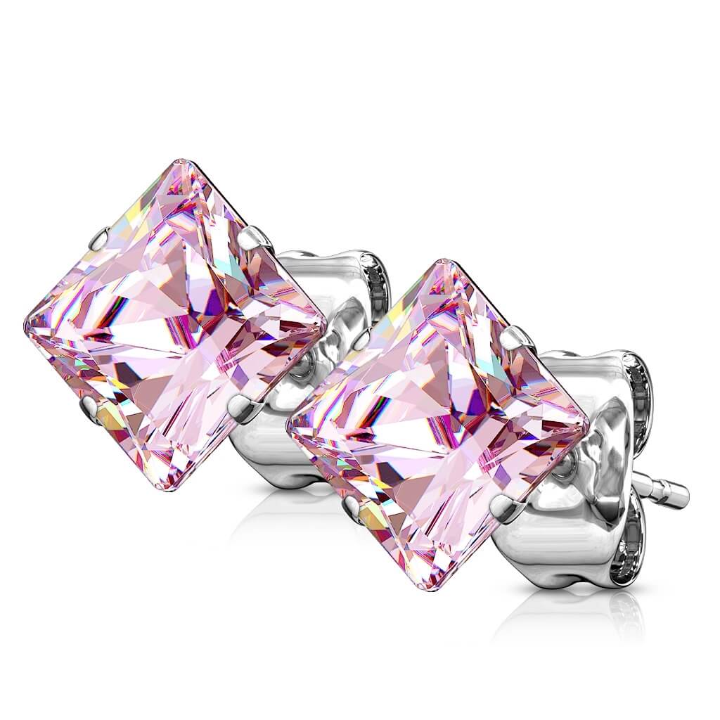 Bouton d'Oreille 316L Clous d'oreilles Taille Princesse Carrée Zircone Cubique 1 Paire - Image 6