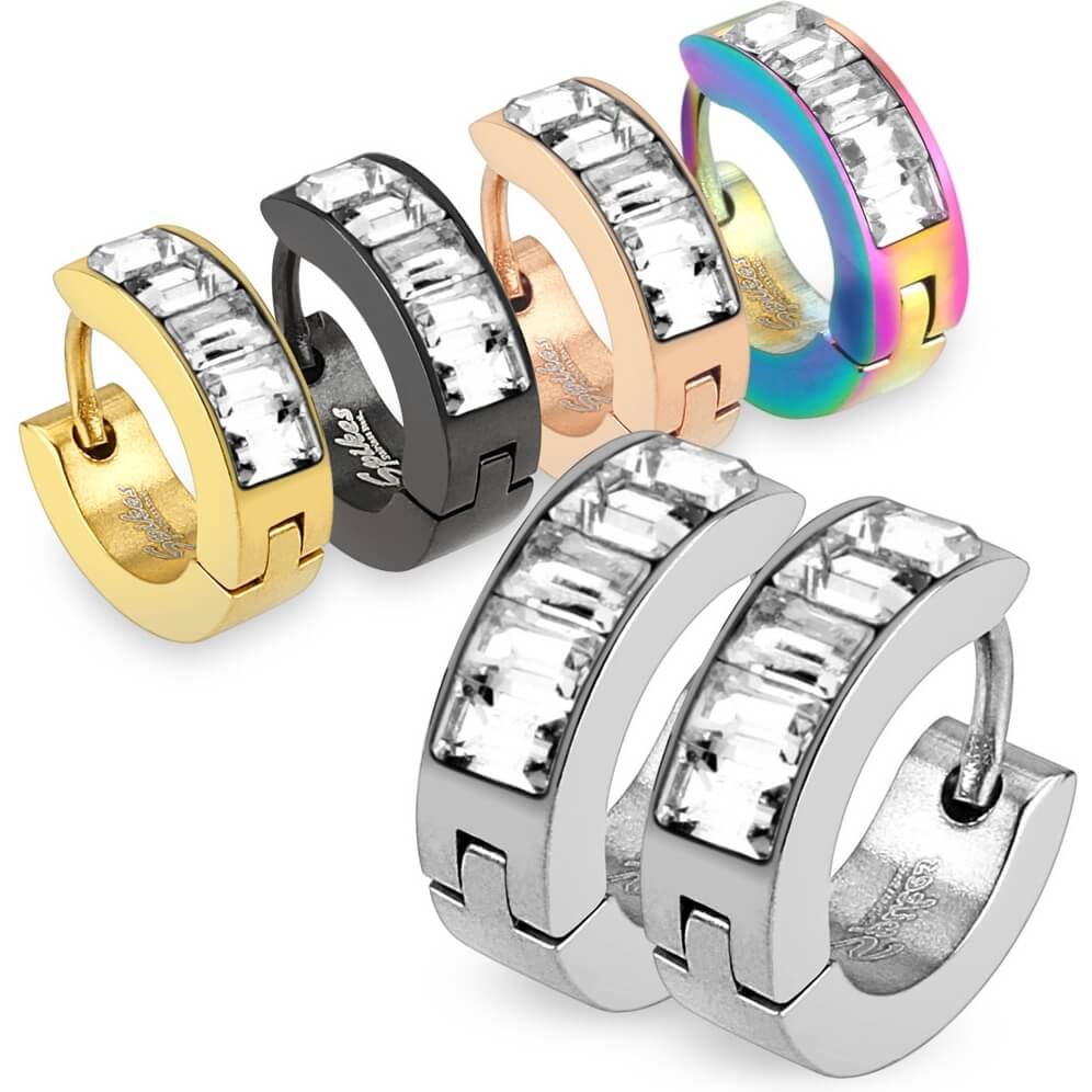 Boucle d'Oreille 316L Créole Taille Princesse Zircone Cubique Cliqueur
