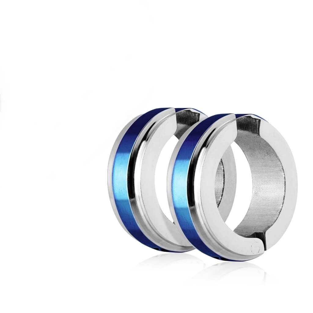Faux Piercing aux oreilles Boucles d'Oreilles Créoles Bleu Argent - Image 3