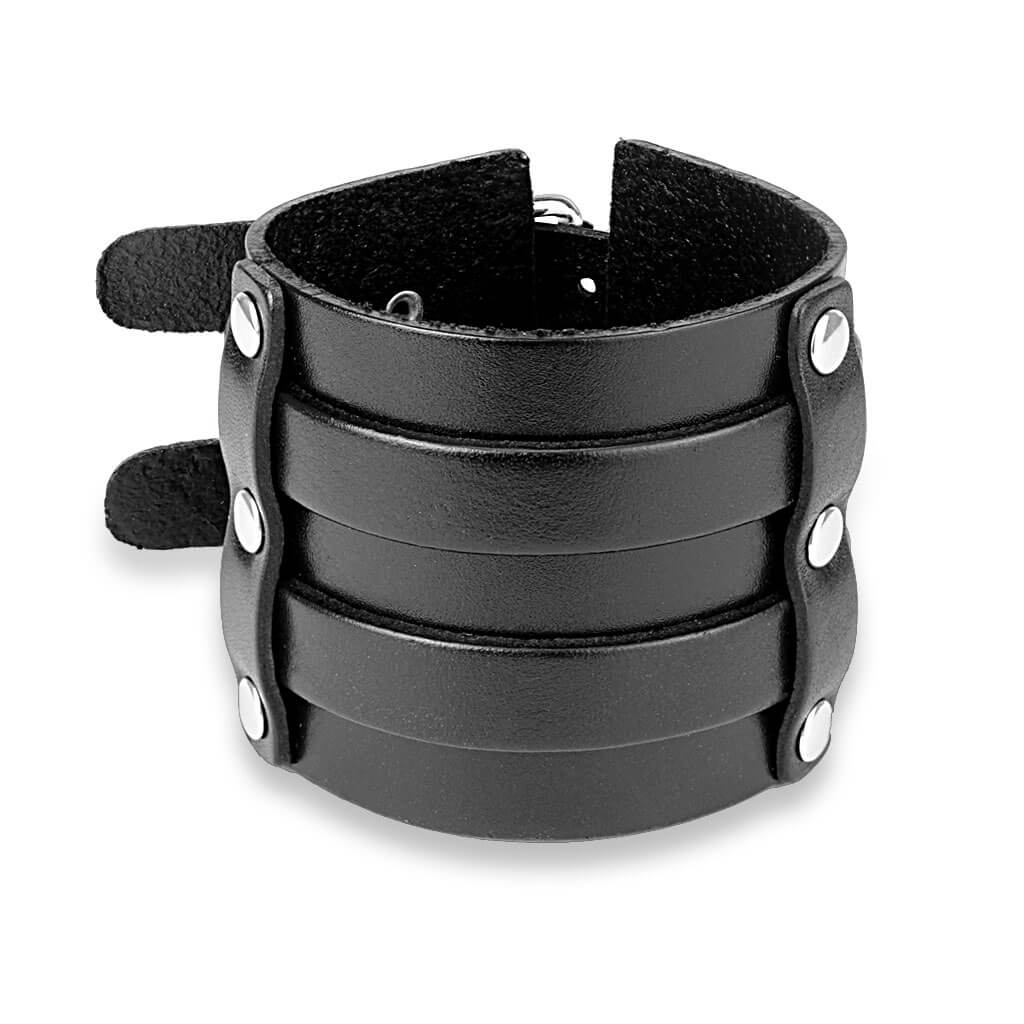 Bracelet Bracelet en Cuir Large Double Boucle Réglable - Image 3