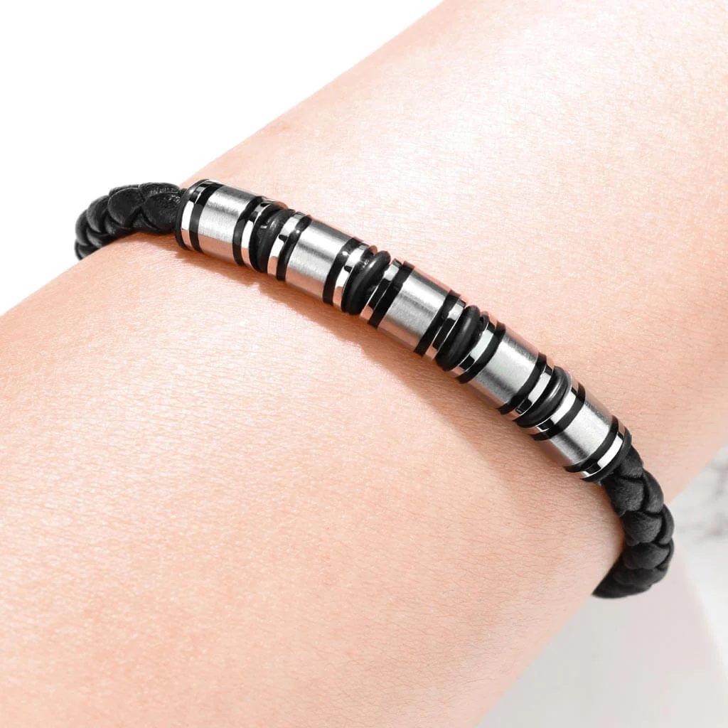 Bracelet Noir Argent Aimant - Image 2