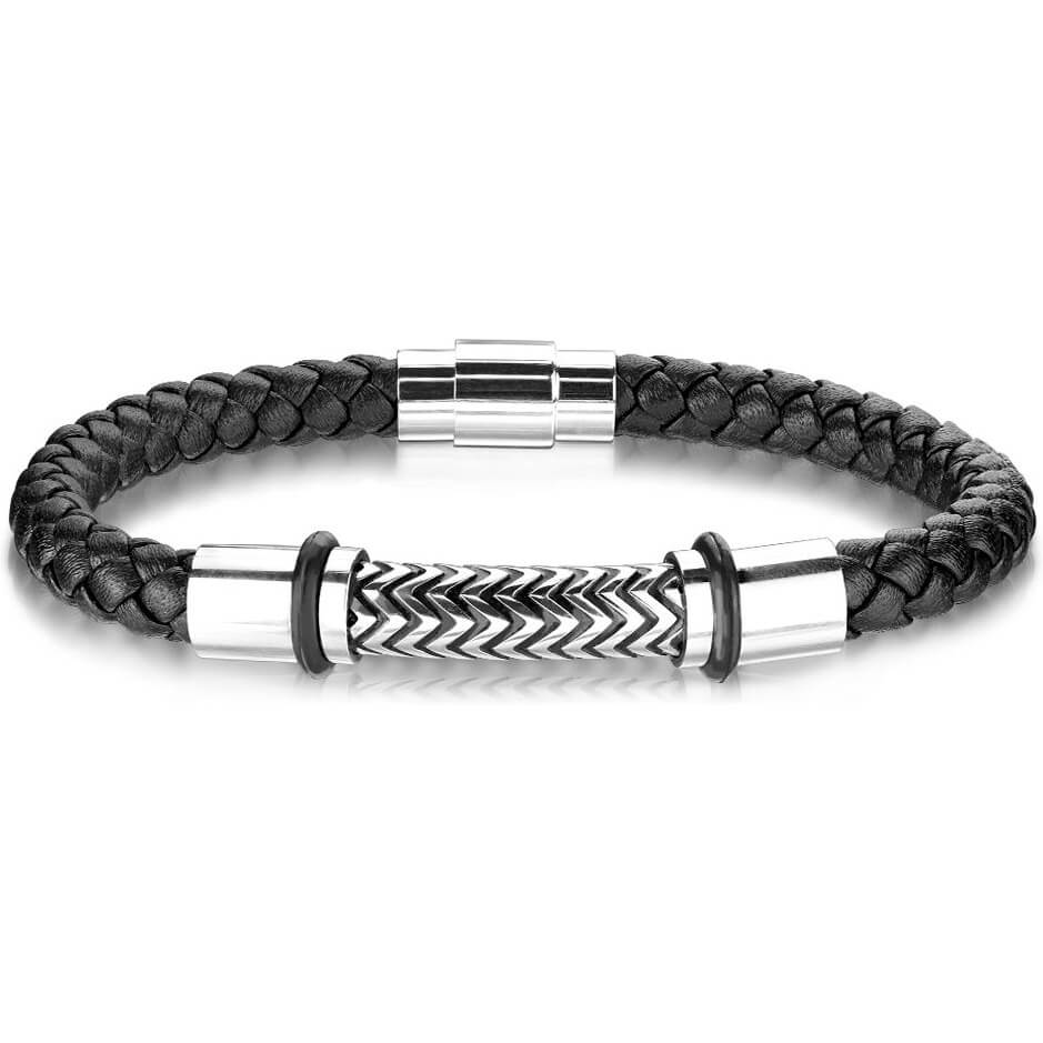 Bracelet Tressé Argent Noir Aimant