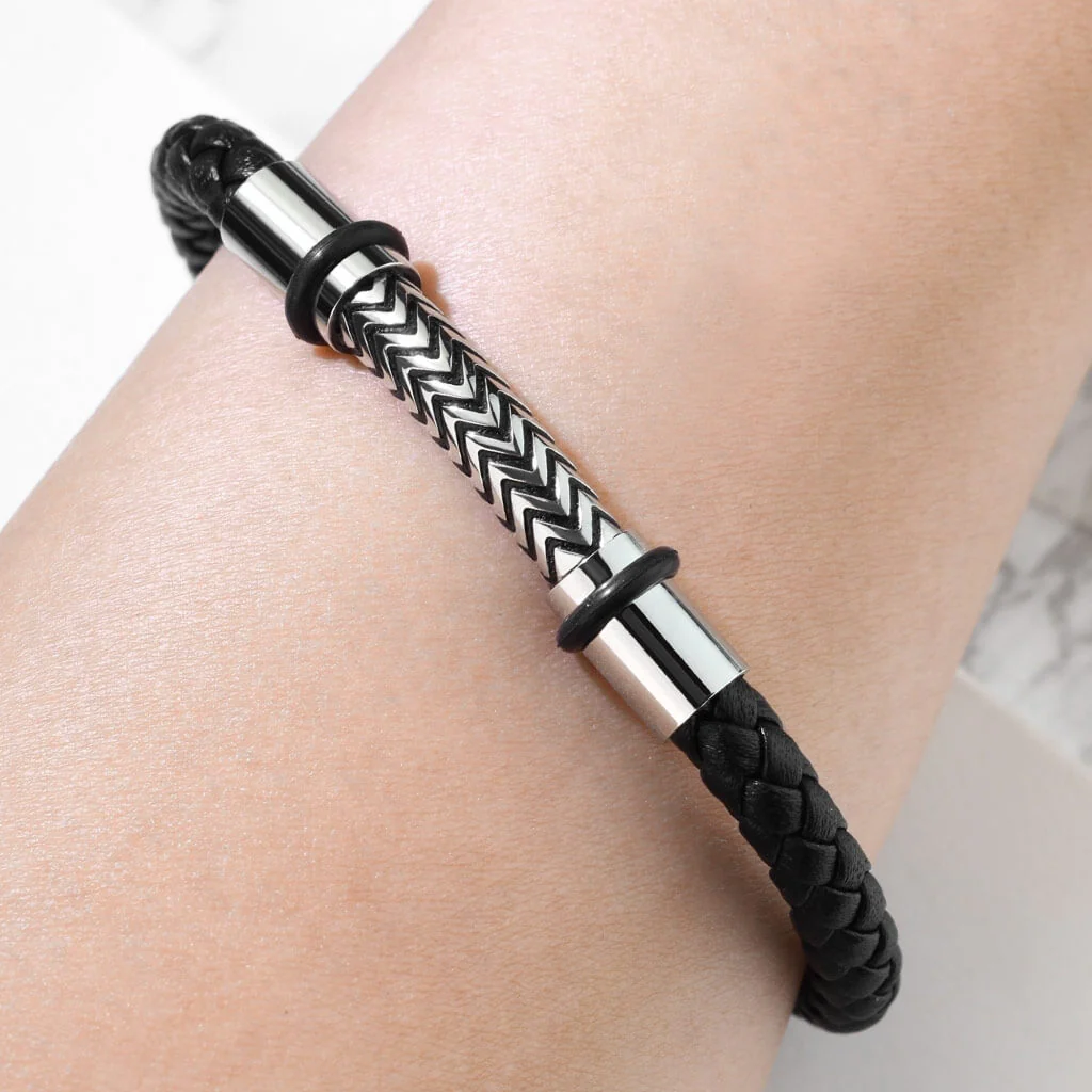 Bracelet Tressé Argent Noir Aimant - Image 2