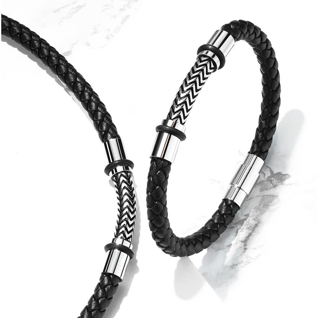 Bracelet Tressé Argent Noir Aimant - Image 3