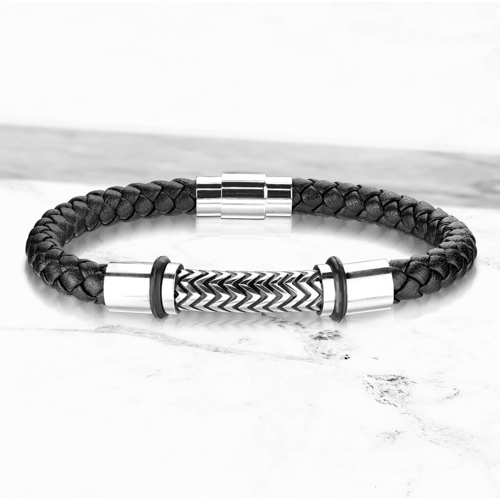 Bracelet Tressé Argent Noir Aimant - Image 4