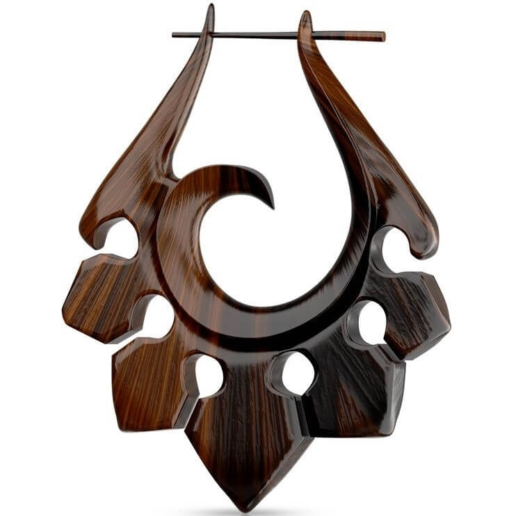 Boucle d'Oreille Boucle d'Oreille Organique Sculptée Main Bois Sono Ornement Tribal Étrier Suspendu 1 Paire