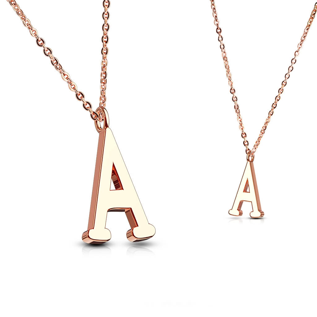 Collier 316L Pendentif avec Chaîne PVD Or Rose Initiale Alphabet - Image 2