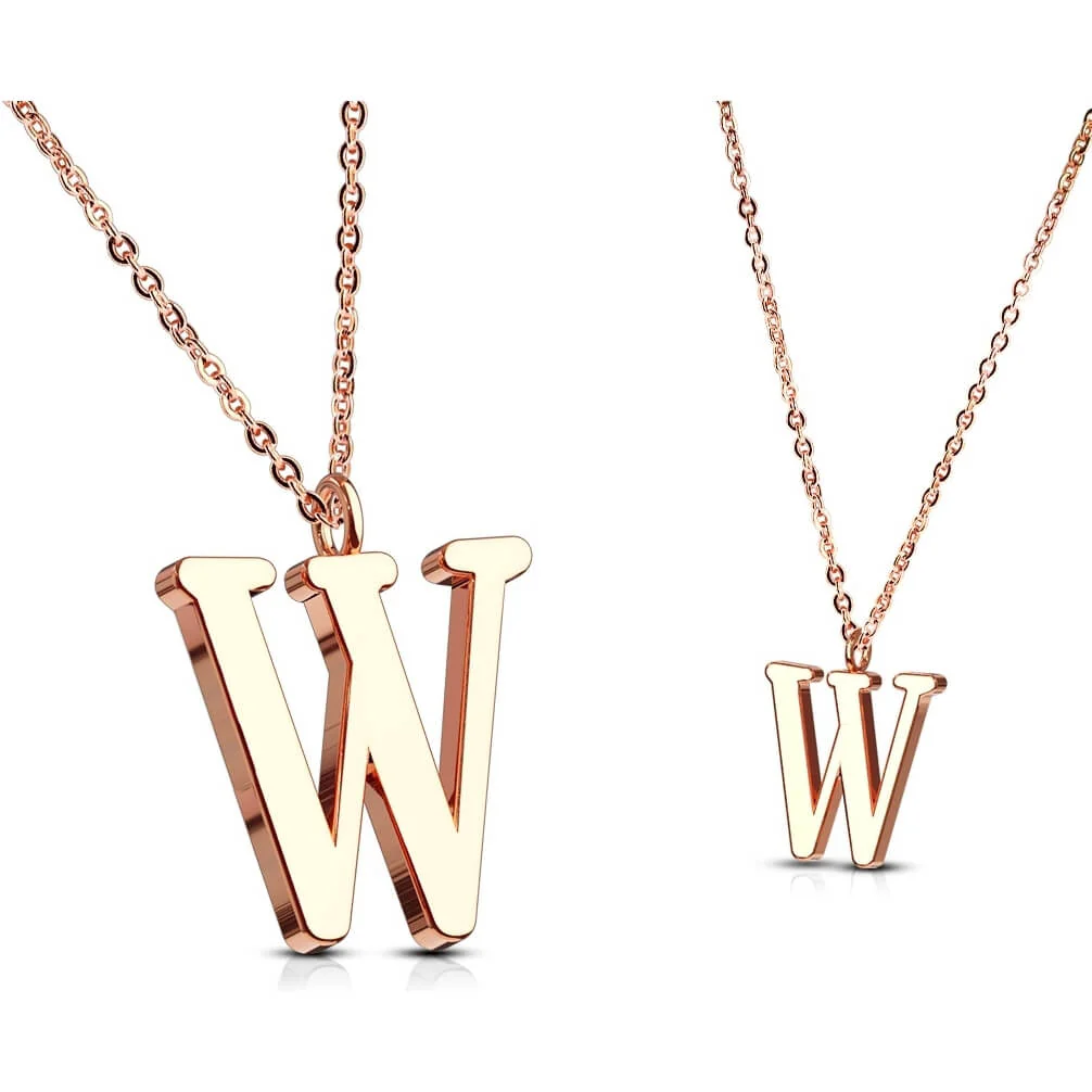 Collier 316L Pendentif avec Chaîne PVD Or Rose Initiale Alphabet - Image 24